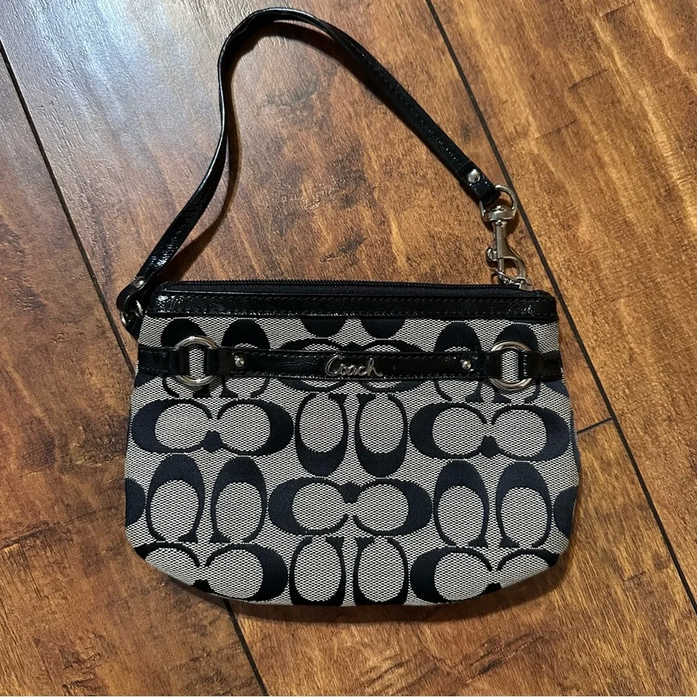 Coach black on grey monogram wristlet